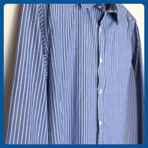 Mens Striped‎ Long Sleeve Button Down Shirt Blue White XL Cedarwood State